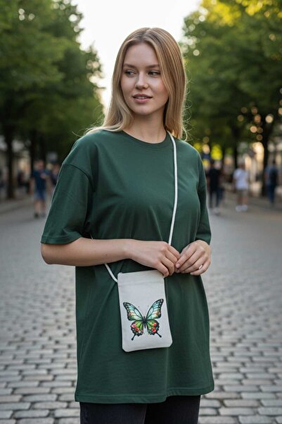 Malika KELEBEK BASKILI TELEFON ÇANTASI, Bez Çanta, Omuz Çantası, ,Kanvas Çanta