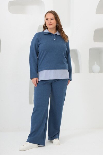RMG Shirt-Looking Oversized Tracksuit Set Blue