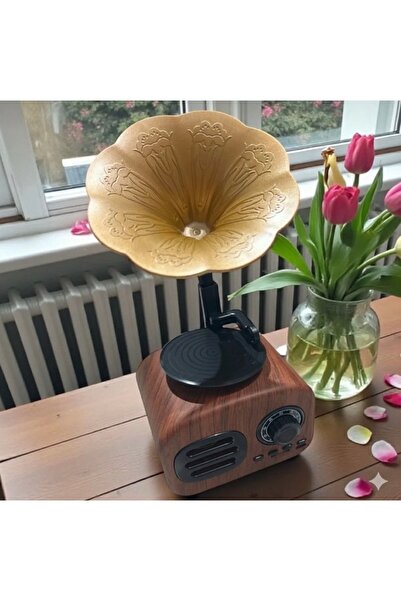 DÜNYA AKSESUAR Ahşap görünümlü nostaljik gramofon model radyo müzik bluetooth...
