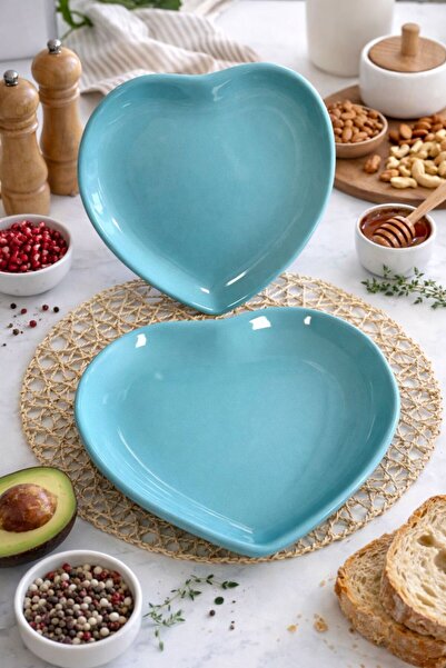 Demet Çeyiz Aksesuar Plate Serving Heart 25 cm Turquoise