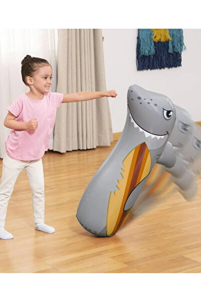 LRS STORE Hacıyatmaz Oyuncak Boks Torbası Gri Köpekbalığı Figür Hacı Yatmaz Sulu