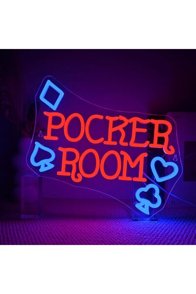 Slasa Poker Room Neon Sign LED 37x32 cm – Casino Game Room Wall Decor