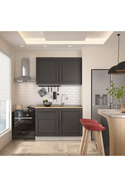 DEKOREX Pia Antrasit Serisi 120 Cm Antrasit Meşe Tezgahlı Hazır Mutfak PA-120...