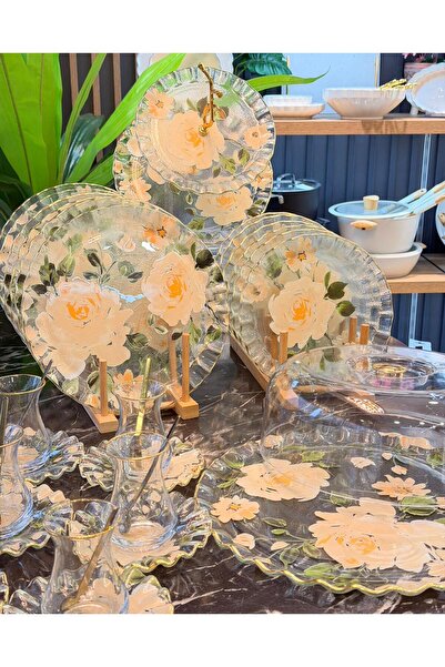 Onedekor 34 Parça White Calmness Yaldızlı 6 Kişilik Pasta Çay Servis İkram Ta...