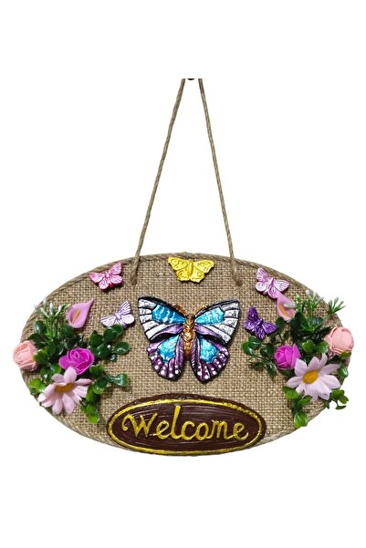 Mixperi Handmade Jute Fabric Door Ornament with Butterfly and Flower Details ...