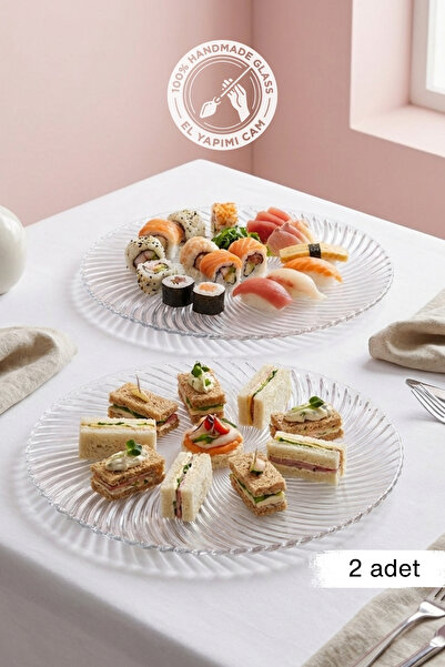 Glamis Selen Concept Loop Model Handmade Glass Serving and Dinner Plate Set of 2