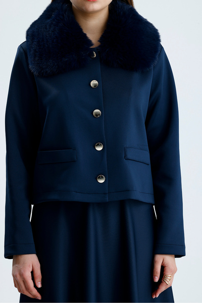 VOICTEC Fur Collar Detailed Puff Scuba Skirt Blouse Set