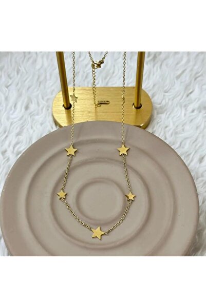 Store 316L Stainless Steel Gold Color Minimalist Row Star Figured Necklace