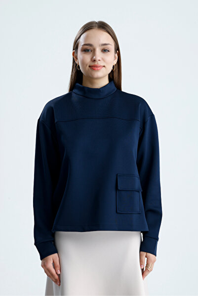 VOICTEC Women's Pocket Detailed Mock Neck Puff Scuba Sweatshirt (38/42 Compat...