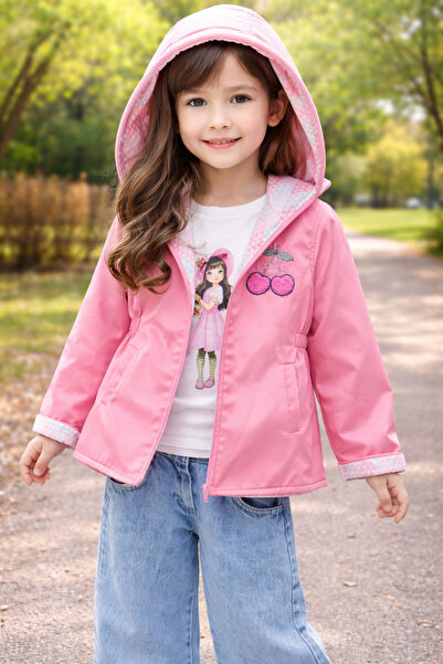 ÖZNUR Kız Çocuk Mint Yeşili ve pembe Kapüşonlu Ceketli Kot Pantolon Takımı