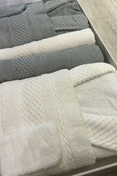 Bayev Minteks Vienna Grey-White 8 Piece Towel Bathrobe Set - Family Bathroom ...