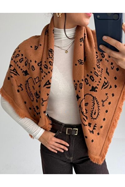 Stern Desenli Kiremit Rengi Triko Şal