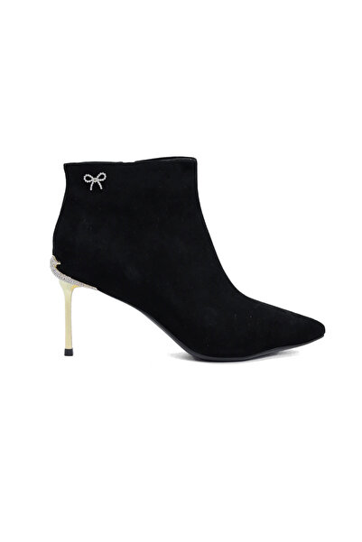 Guja حذاء نسائي أسود مستورد بتفاصيل كعب معدني من جلد النوبوك