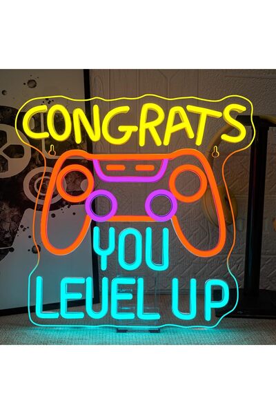 Slasa Congrats You Level Up Neon Sign LED 32x37 cm – Gaming Wall Decor