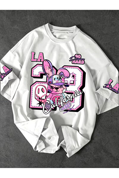 COMANCHERO Unisex Karikatür Tavşan Baskılı Oversize T-shirt