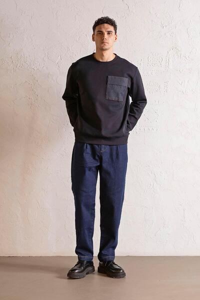 GMG FIRENZE Bisiklet Yaka Denim Cepli Erkek Sweatshirt
