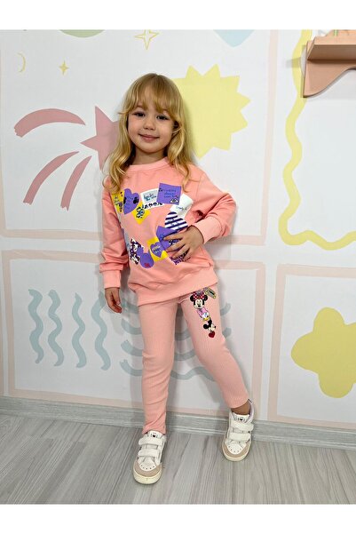 YİGİT BUTİK طقم بناتي مع بنطلون ضيق منقوش بالشخصيات