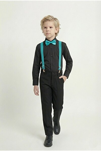 Mnk Baby&Kids Costum pentru băiat cu cămașă colorată M00788 NEGRU - TURCOAZ