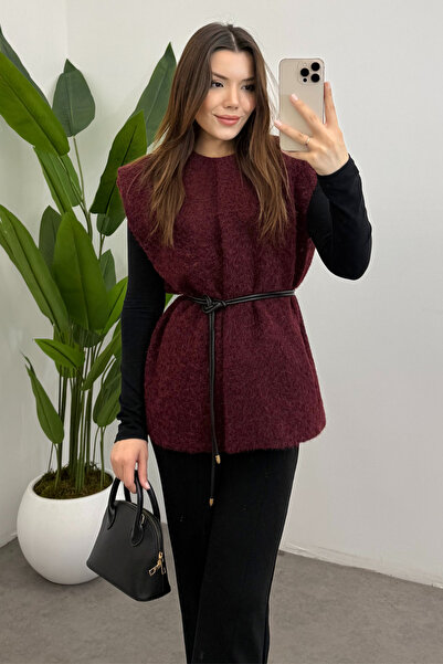 Bipantolon Women's Burgundy Belted Cashmere Vest
