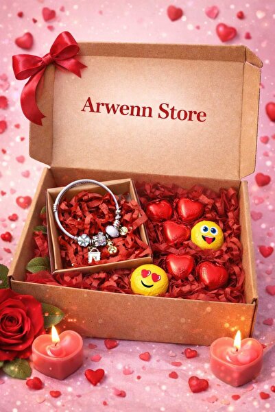 CLARİS Sevgiliye Özel Charmlı Çelik Bileklik Kalpli Çikolatalar Kutusu Hediye...