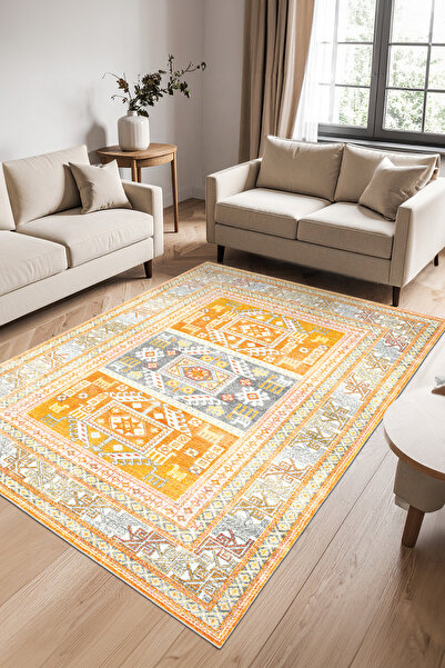 Mahita Home Dekoratif İnce Modern Halı, Makinede Yıkanabilir Kaymaz Taban Sal...