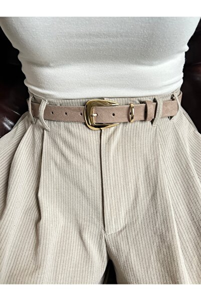 LİA KEMER حزام نسائي من الجلد السويدي ذو نمط عادي مع إبزيم ذهبي، حزام للسترة،...