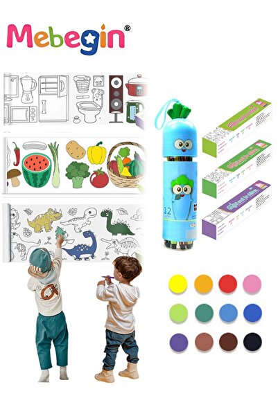 MEBEGIN مجموعة لفائف الرسم المكونة من 3 قطع مع علبة واحدة تحتوي على 12 قلم تل...