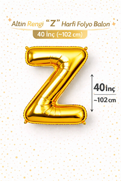 Folyo Balon 40 inç Altın Gold Renk "Z" Harfi 102 cm Doğum Günü Parti Balonu