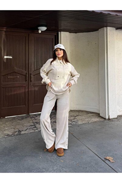 MODA طقم نسائي مكون من قطعتين من قماش المودال راشيل قابل للغسل مع أزرار كبس
