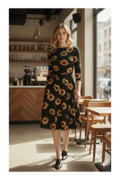 byasafkids Women's Fakir Sleeve Crew Neck Midi Micro Dress