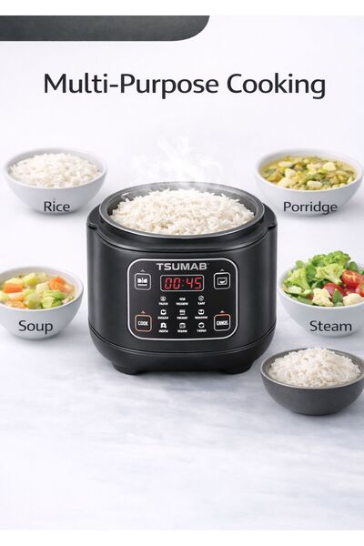 TSUMAB طباخ أرز رقمي صغير الحجم مزود بلوحة تحكم ذكية - متعدد الأغراض للطهي