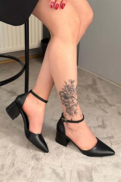 Les Passent Women's Holy Black Short Thick Heeled Casual Comfortable Shoes