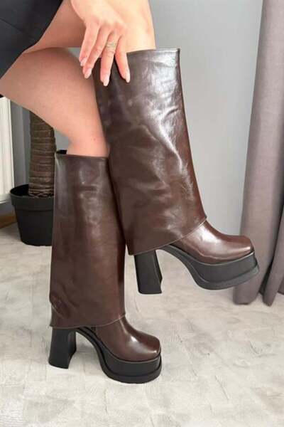 Les Passent Women's Herney Brown Wrinkled Patent Leather 12 cm Platform Heele...