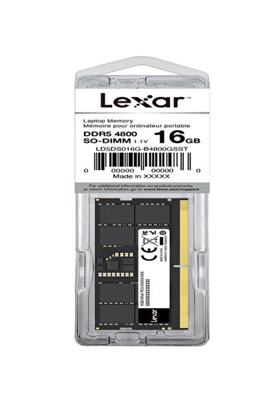 Lexar Ram NB DDR5 SODIMM 16GB 262 PIN 4800MBPS CL40 1.1V- BLISTER PACKAGE LD5...