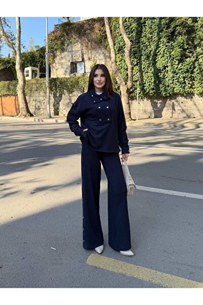 MODA طقم نسائي مكون من قطعتين من قماش المودال راشيل قابل للغسل مع أزرار كبس