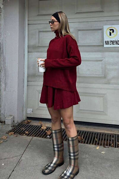 DONNA LISSA Women's Oversized Soft Turtleneck Knitwear Sweater Skirt Set