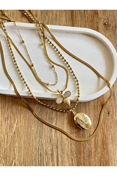 Sernura Aksesuar Gold Çoklu Çelik Kolye Seti