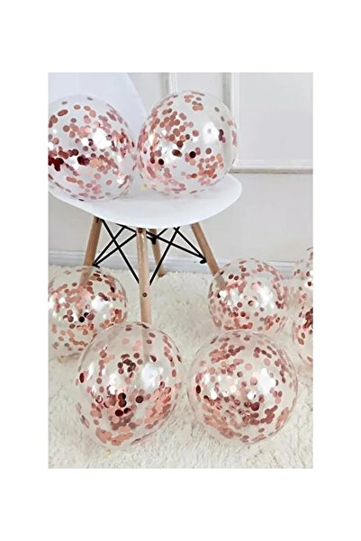 FOKUL Rosegold Konfetili Şeffaf Balon Seti 10 Adet Doğum Günü Bride To Be Bal...