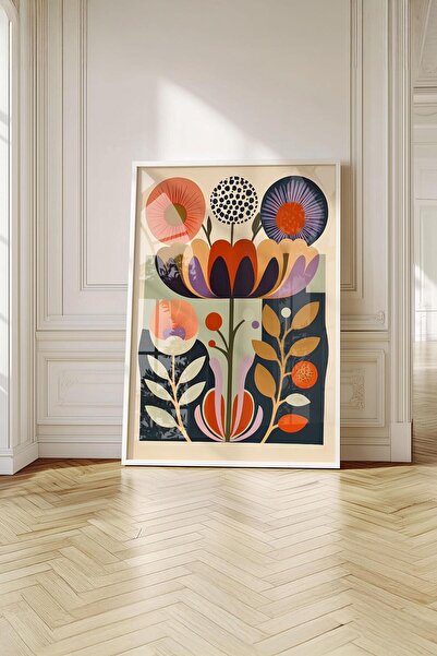 Buka Shops Modern Folk-Art Çiçek Bahçesi - Beyaz Çerçeveli Tablo