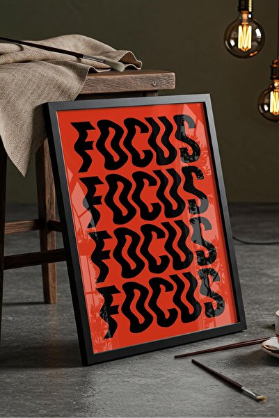 Buka Shops Retro Tipografi "FOCUS" - Siyah Çerçeveli Tablo