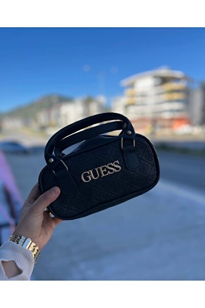 AURA Siyah desenli yazılı kol çantası