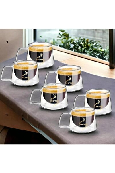 DBR Set of 6 Coffee By DBR® 200ml double-walled borosilicate heat-resistant mugs