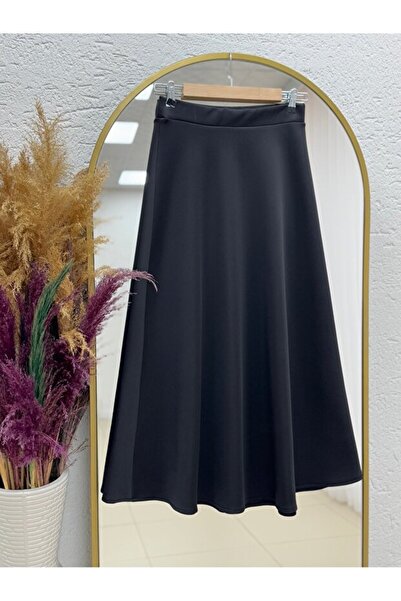 vvesario Kadın Kırık Beyaz Scuba Kumaş Puf Kloş Tesettür Ve Günlük Etek Boy:9...