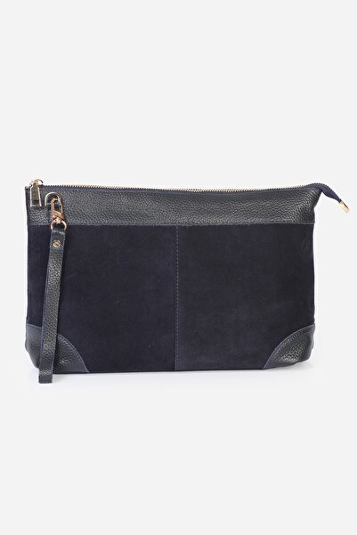 Alessia Bag Nila Genuine Leather Clutch Bag Navy Blue Suede