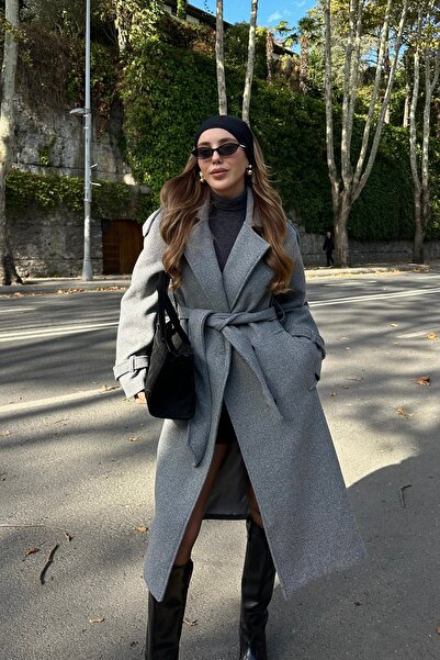 Laluvia Light Gray Cashmere Coat - 6047