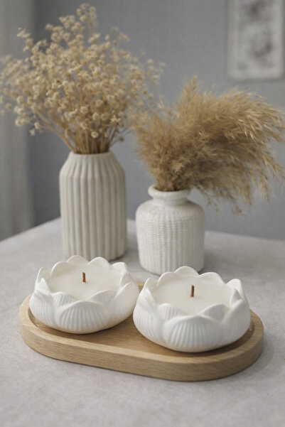 JENNEBELLA 2’li Takım Lotus Soya Wax Dekoratif Mum Seti – El Yapımı Aromatera...