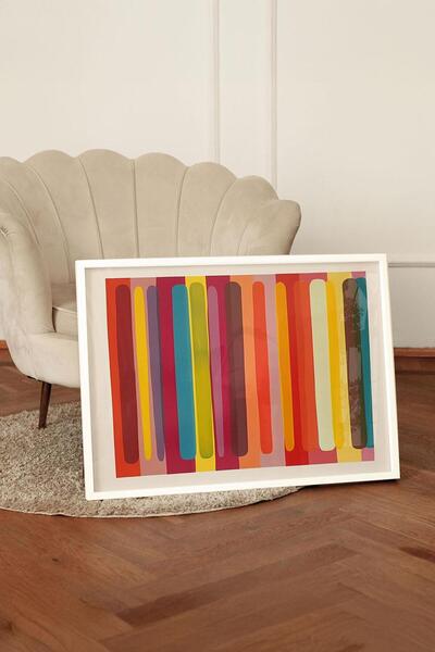 Buka Shops Yatay "Color Rhythm" Modern Soyut Çizgiler - Beyaz Çerçeveli Tablo