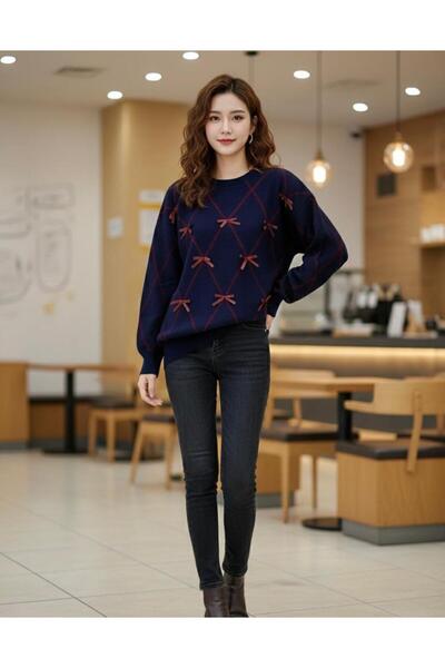 ANUBİS Women's Diamond Patterned Crew Neck Knitwear Sweater