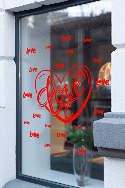 SDİGİTAL 14 Şubat Sevgililer Günü Love Kalp Cam Sticker Seti | Vitrin & Pence...
