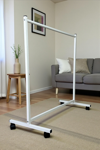 Acar Raf Beyaz Elbise Askılığı Tekerlekli Konfeksiyon Askılığı Ayaklı Eşek As...